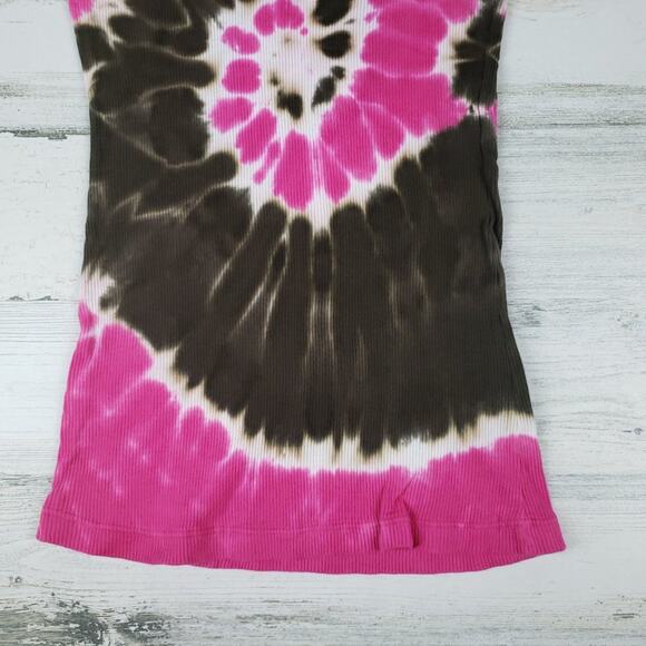 NWOT Point Sportswear Ribbed Tie Dye Pink Brown Spiral Tank Top Size Medium - Picture 4 of 9